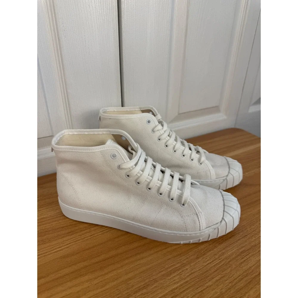 LK Bennett Taylor Canvas High Top Sneakers White Recycled Cotton Size 41 US 10